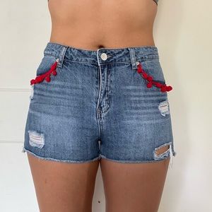 Ashley Mason Denim Tassel Shorts